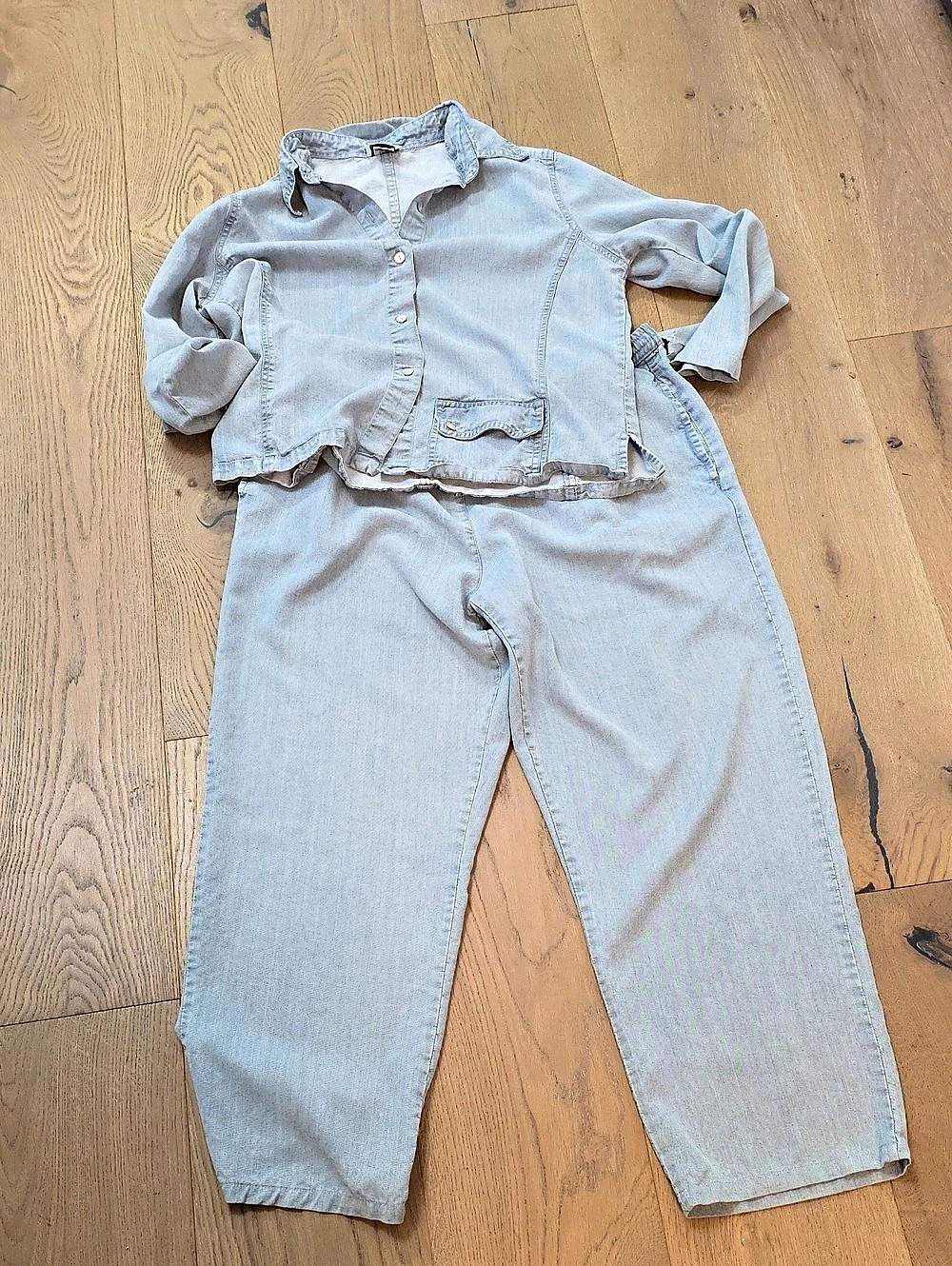 Too Fan Denim jumpsuit set Blue Tencil Set Size Medium